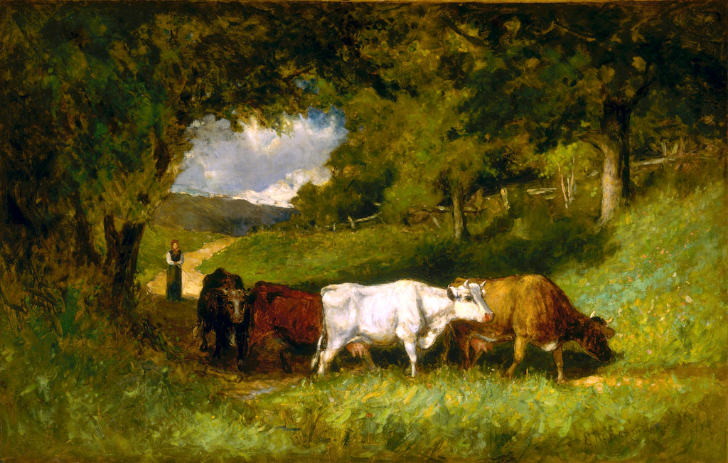 Driving Home the Cows, vintage artwork by Edward Mitchell Bannister, 12x8" (A4) Poster