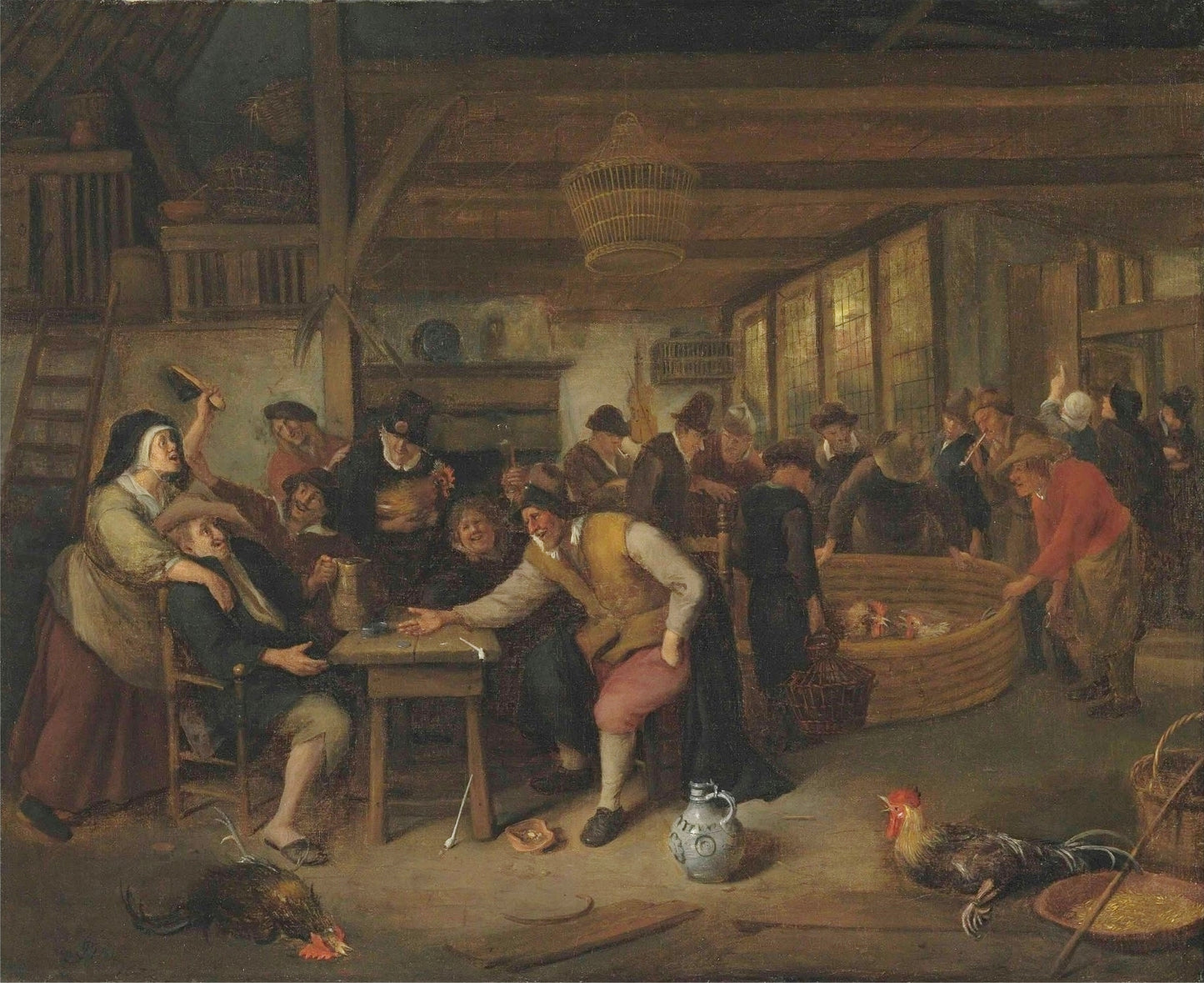 A Cock Fight in a Tavern, vintage artwork by Jan Havicksz. Steen, 12x8" (A4) Poster