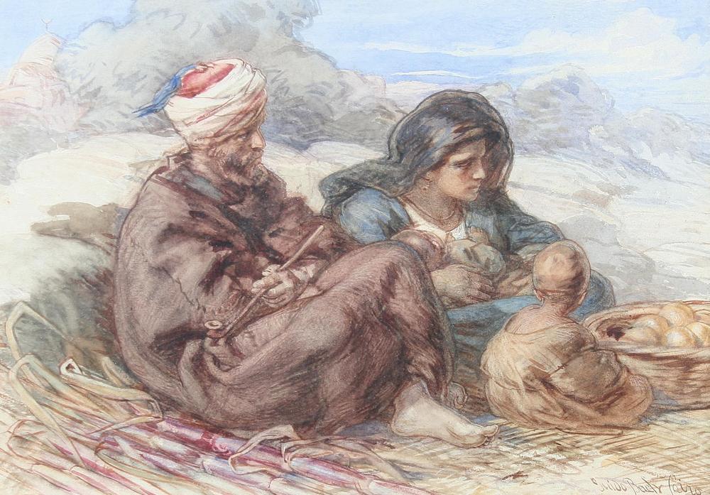 A Cairo Street Vendor and Family, Cairo, vintage artwork by Guido Bach, 12x8" (A4) Poster