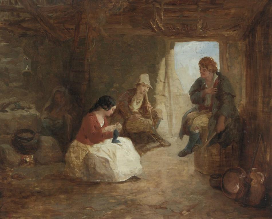Irish Cabin Interior, vintage artwork by Frederick Goodall, A3 (16x12") Poster Print
