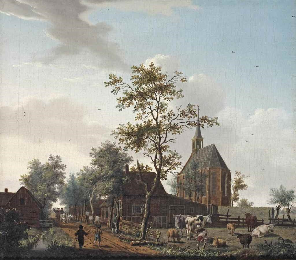 A View of the Village of Grosthuizen near Avenhorn, vintage artwork by Isaak Ouwater, 12x8" (A4) Poster