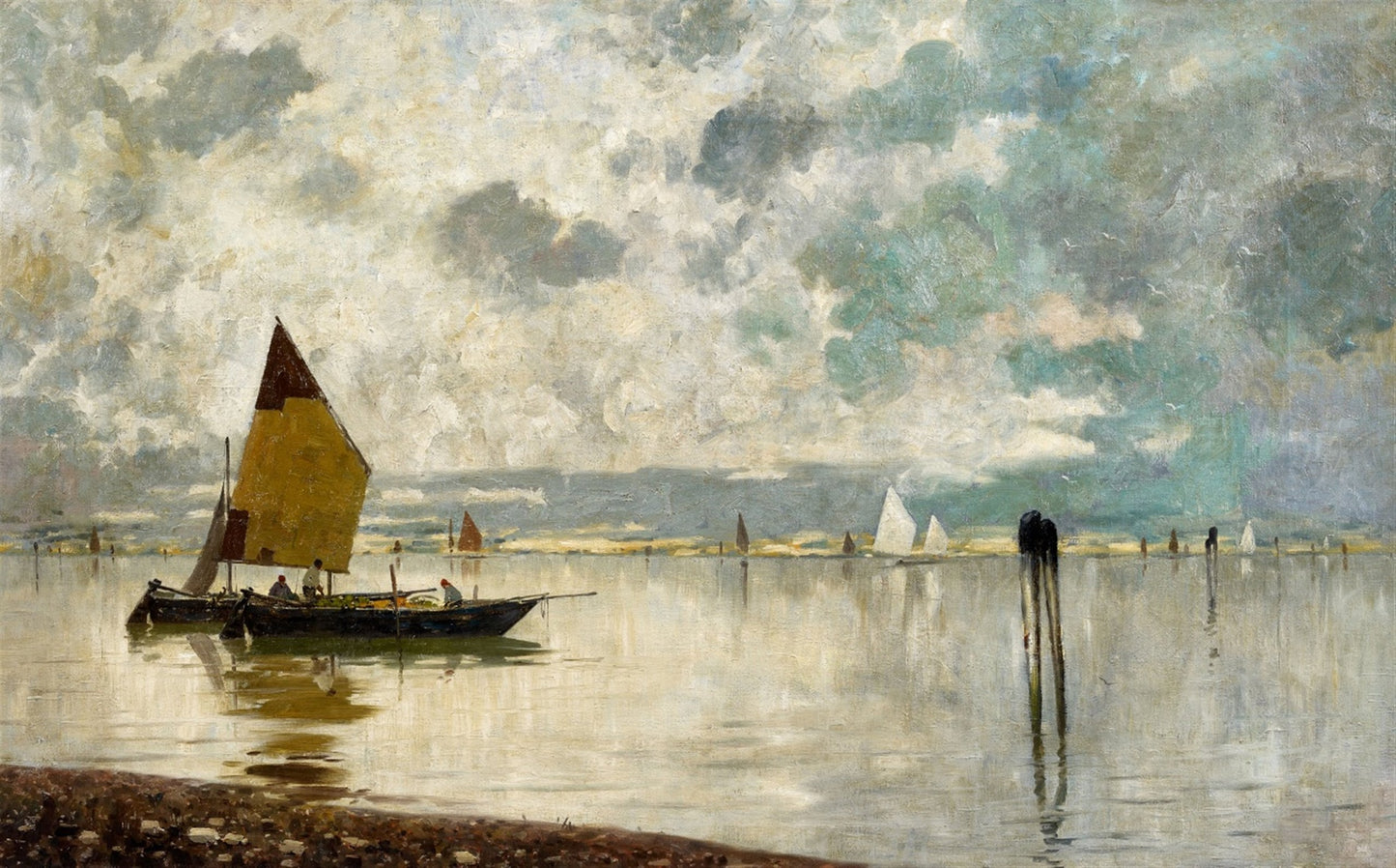 Boats at Sunset, vintage artwork by Guglielmo Ciardi, 12x8" (A4) Poster