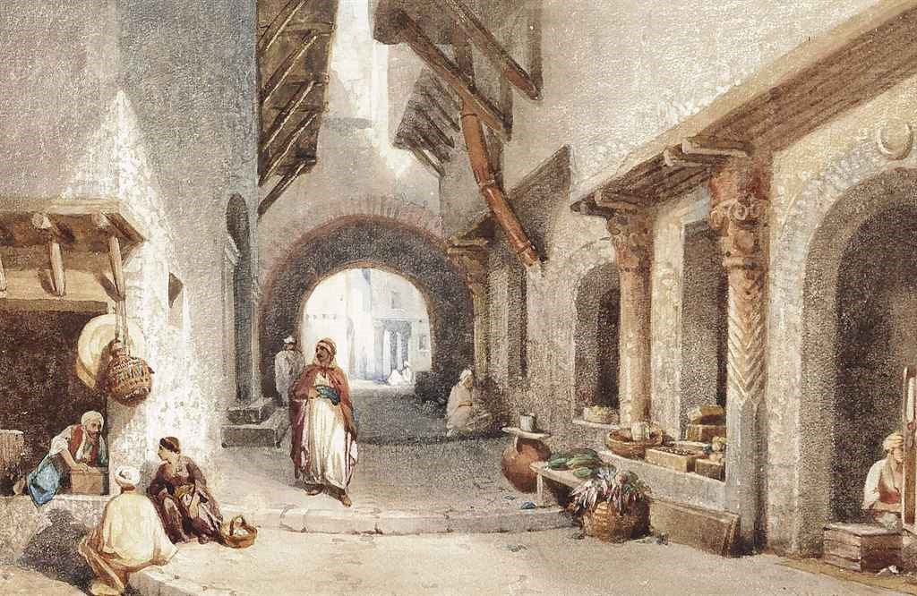 Conversations in the Bazaar, vintage artwork by Louis Tesson, A3 (16x12") Poster Print