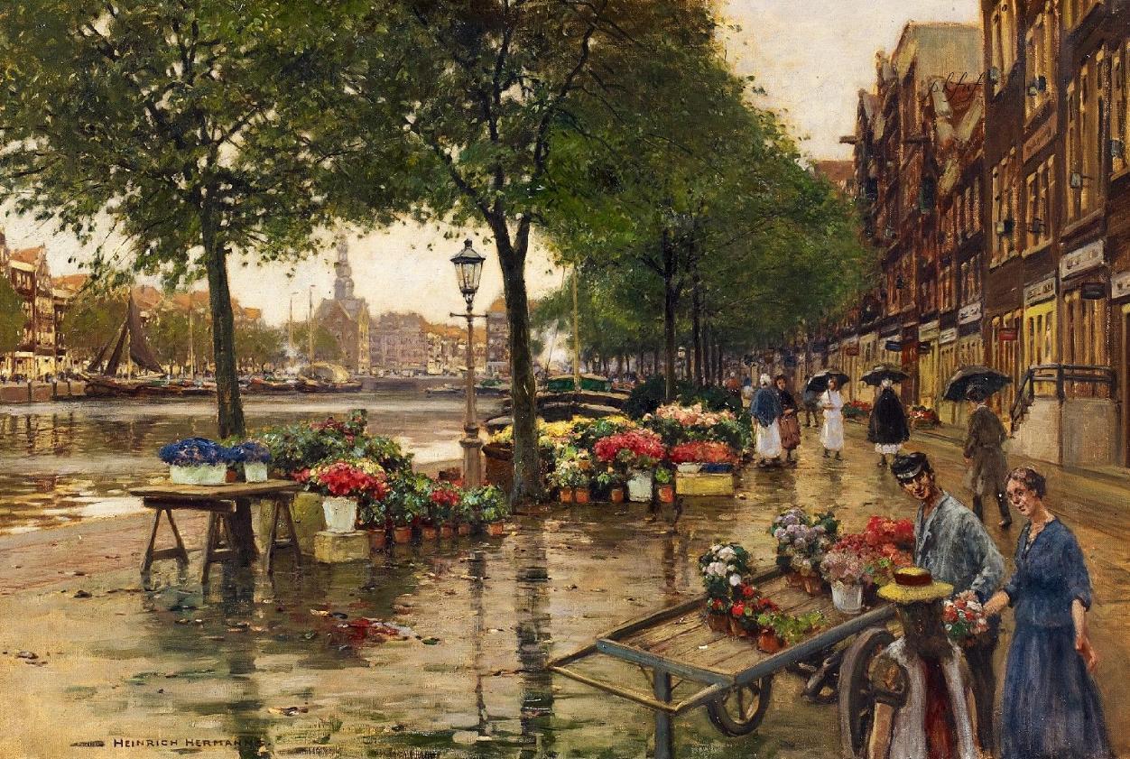 Flower Market on the Pier by Heinrich Hermanns,A3(16x12")Poster
