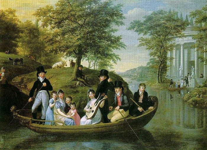 Die familie Copenrath beieiner Kahnpartie, vintage artwork by Johann Christoph Rincklake, 12x8" (A4) Poster