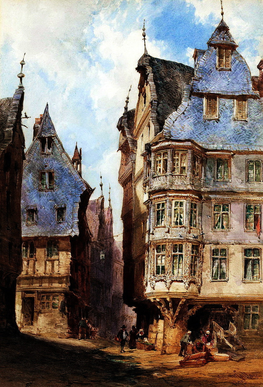 Houses at Trarbach on the Moselle, vintage artwork by William Callow, R.W.S., A3 (16x12") Poster Print