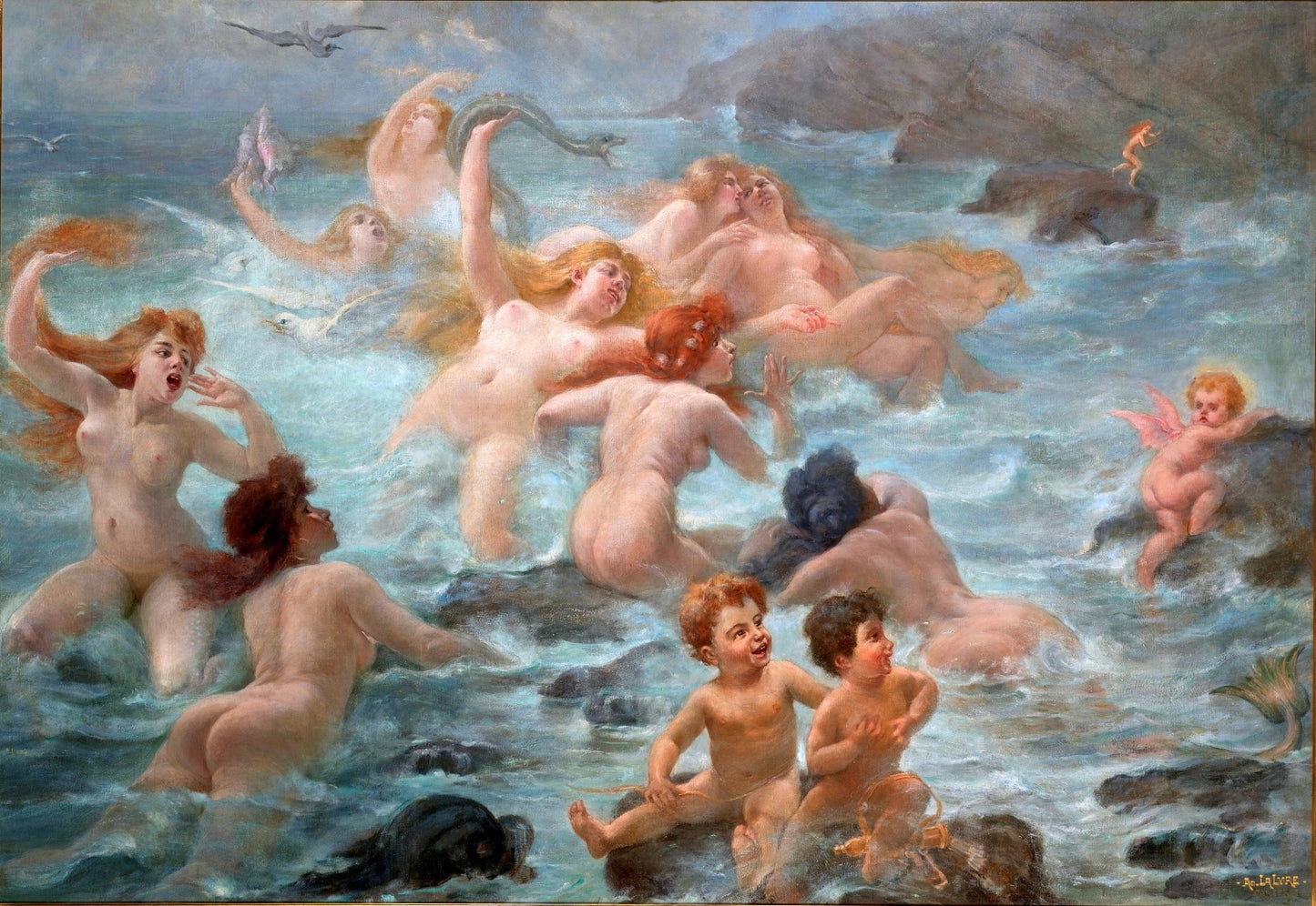 The Song of the Sirens, vintage artwork by Adolphe la Lyre, 12x8" (A4) Poster