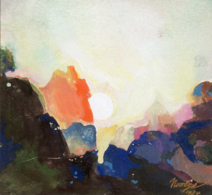 Mountain Sunrise, vintage artwork by Maynard Dixon, 12x8