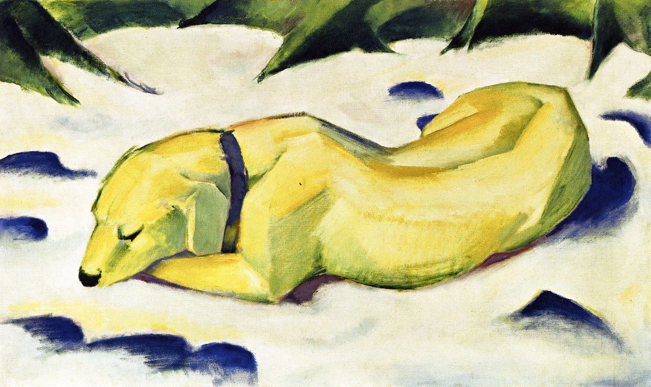 Dog Lying in the Snow, vintage artwork by Franz Marc, 12x8" (A4) Poster