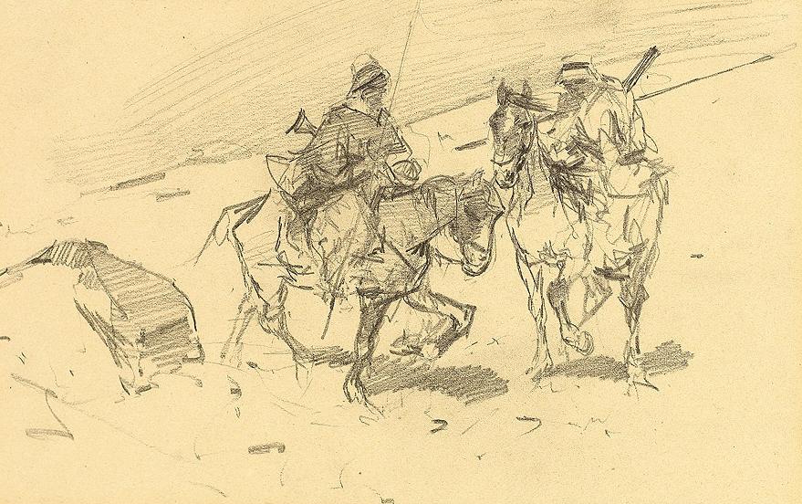 Two Caucasian Horsemen by Franc Alekseevich Rubo,A3(16x12")Poster