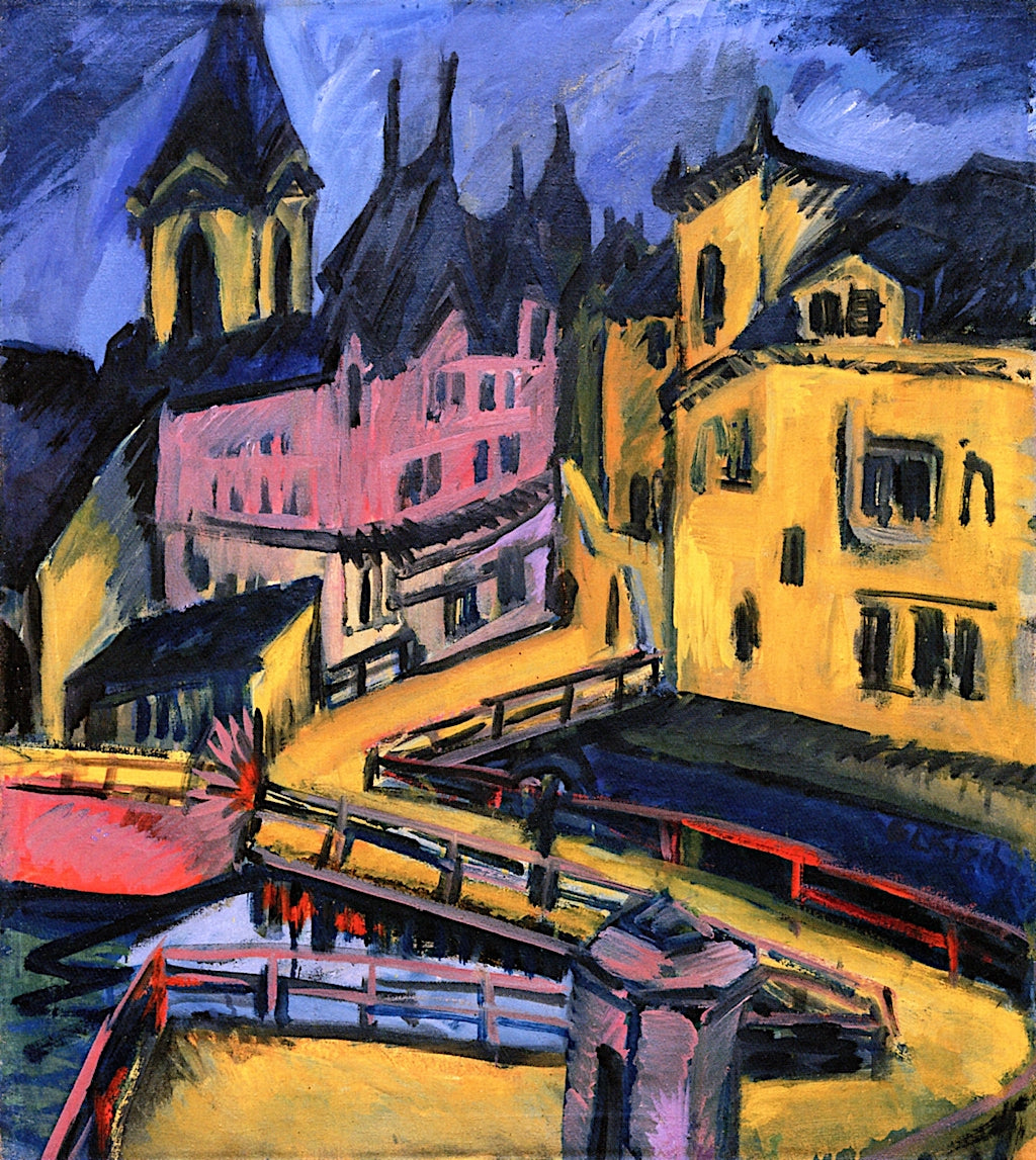 Bridge by the City Gate, Chemnitz, vintage artwork by Ernst Ludwig Kirchner, 12x8" (A4) Poster