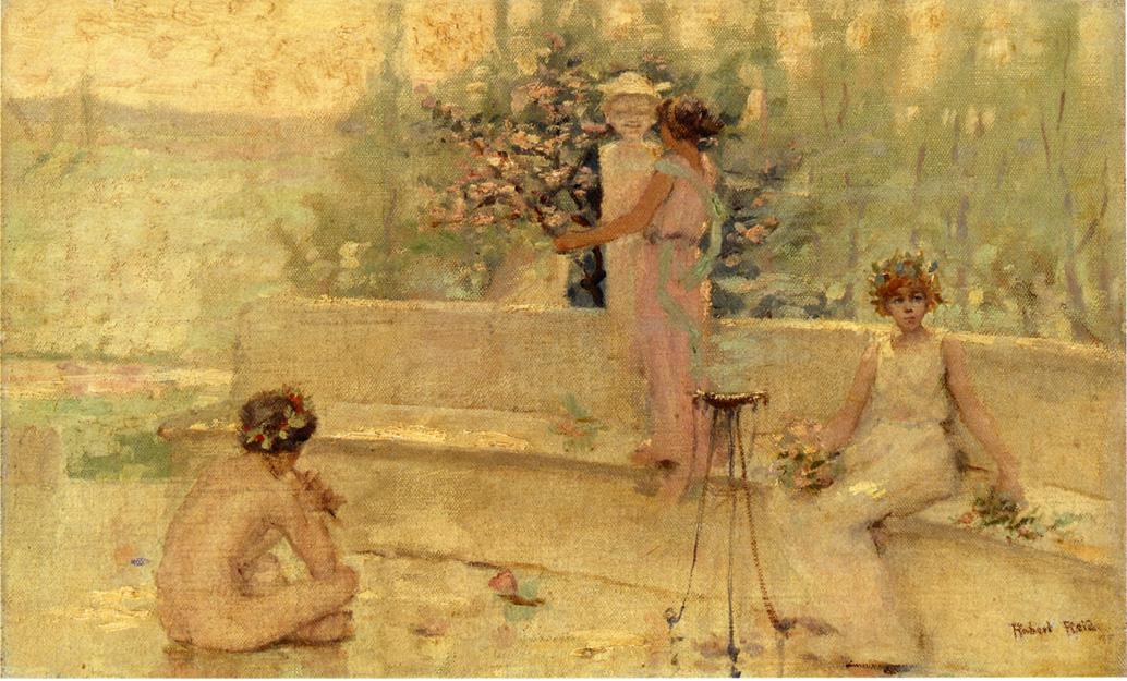 Three Figures in an Italian Garden by Robert Lewis Reid,A3(16x12")Poster