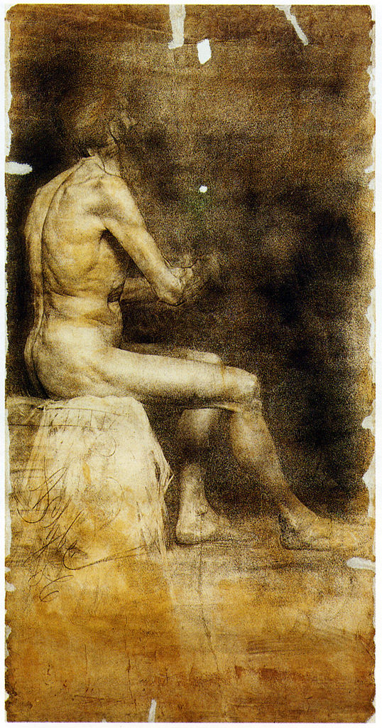 Sitting Male Nude in Profile by Anton Aszbe,A3(16x12")Poster