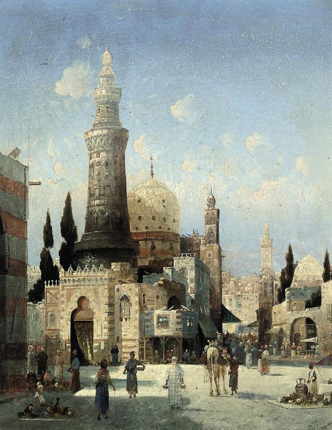 A Bustling Cairo Street, vintage artwork by August von Siegen, 12x8" (A4) Poster