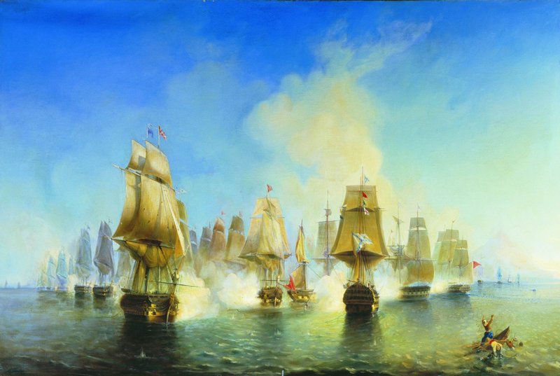 The Battle of Athos, 1807, vintage artwork by Alexei Bogoliubov, 12x8" (A4) Poster
