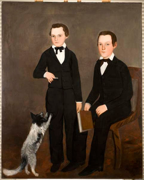 Two Brothers and Their Dog, vintage artwork by Ammi Phillips, 12x8" (A4) Poster