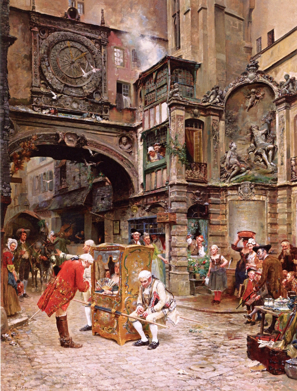 A Happy Encounter, vintage artwork by Francois Adolphe Grison, 12x8" (A4) Poster