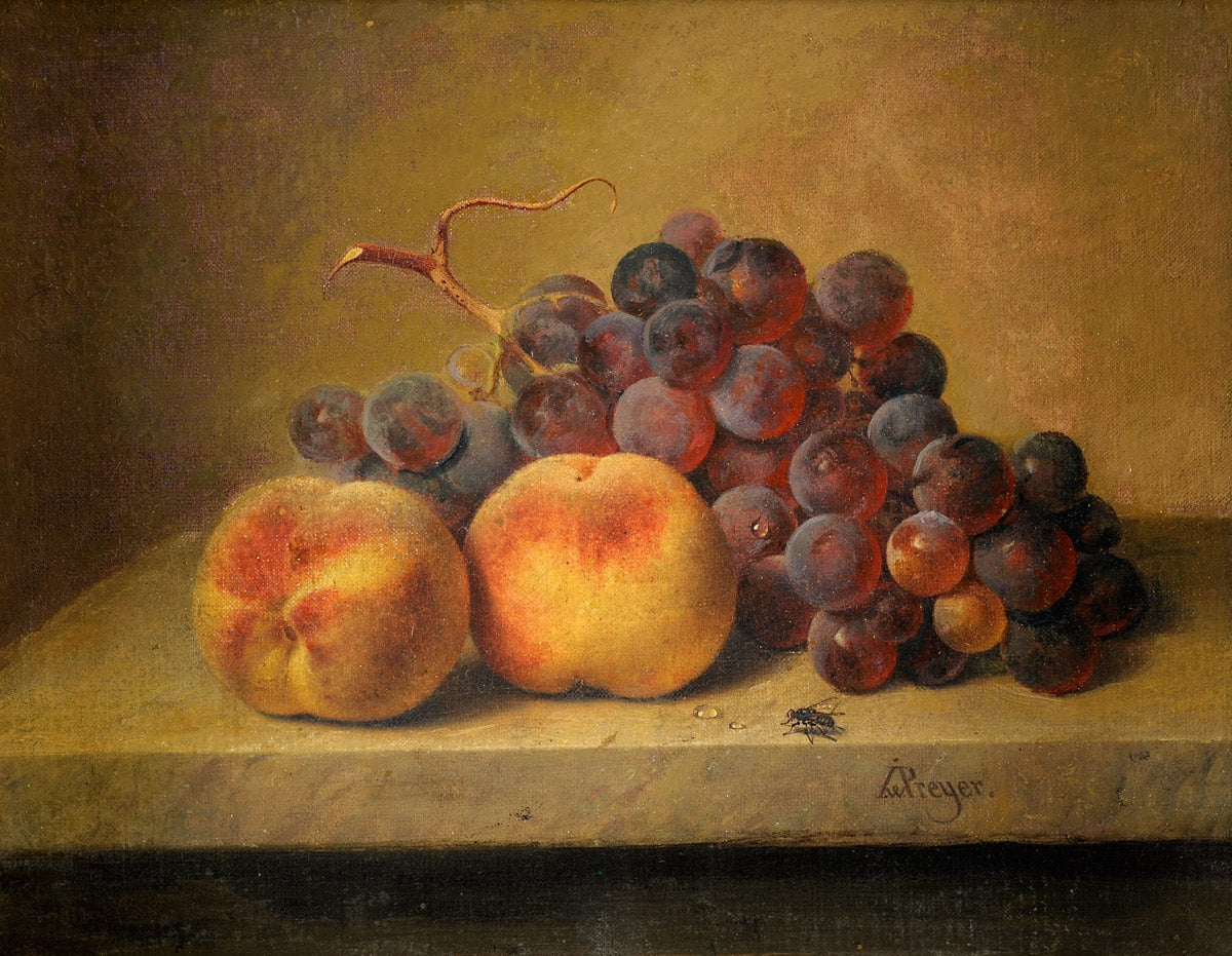 Still-life with Fruit, vintage artwork by Johann Wilhelm Preyer, A3 (16x12") Poster Print