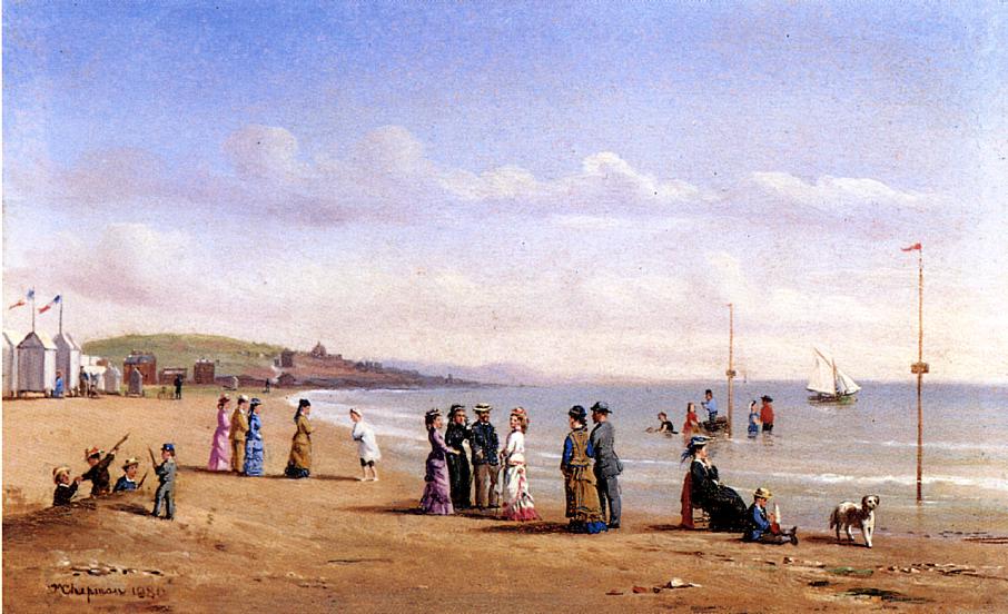 Beach Scene in Normandy, vintage artwork by Conrad Wise Chapman, 12x8" (A4) Poster