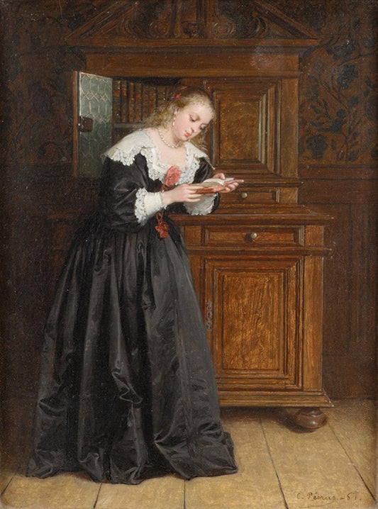 The favorite novel, vintage artwork by Charles François Pecrus, 12x8" (A4) Poster