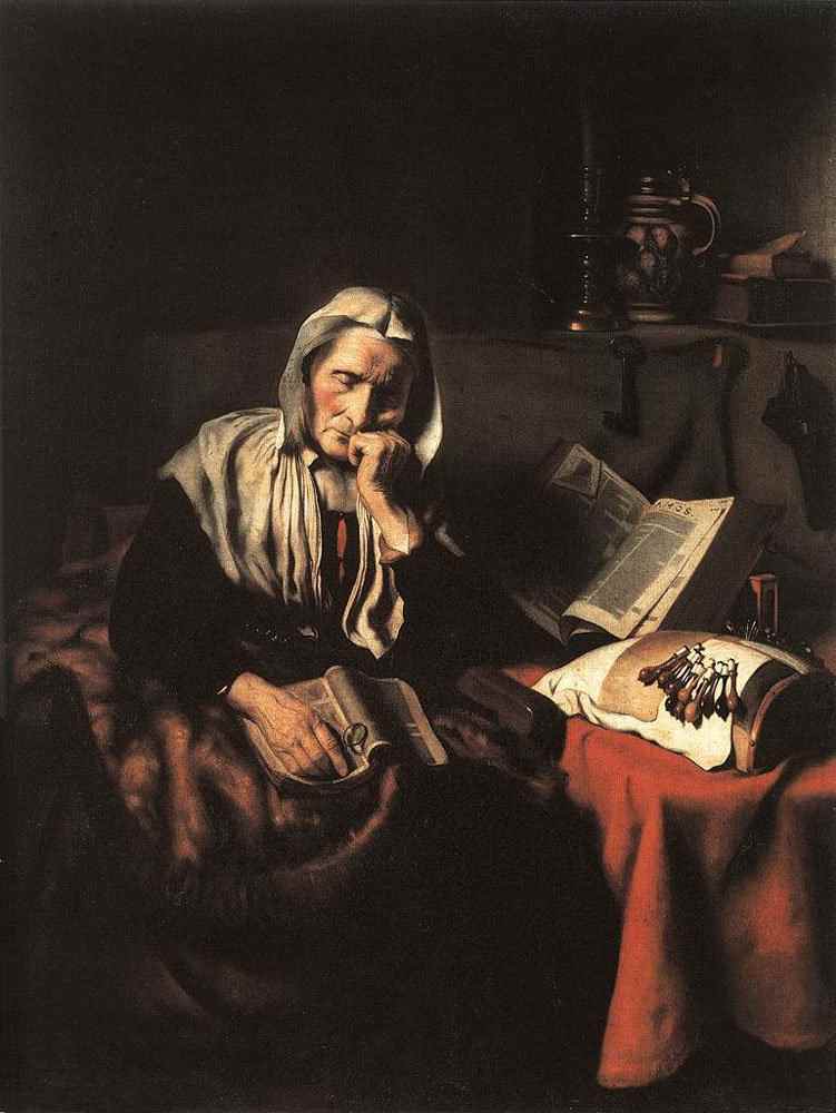 Old Woman Dozing, vintage artwork by Nicolaes Maes, 12x8" (A4) Poster