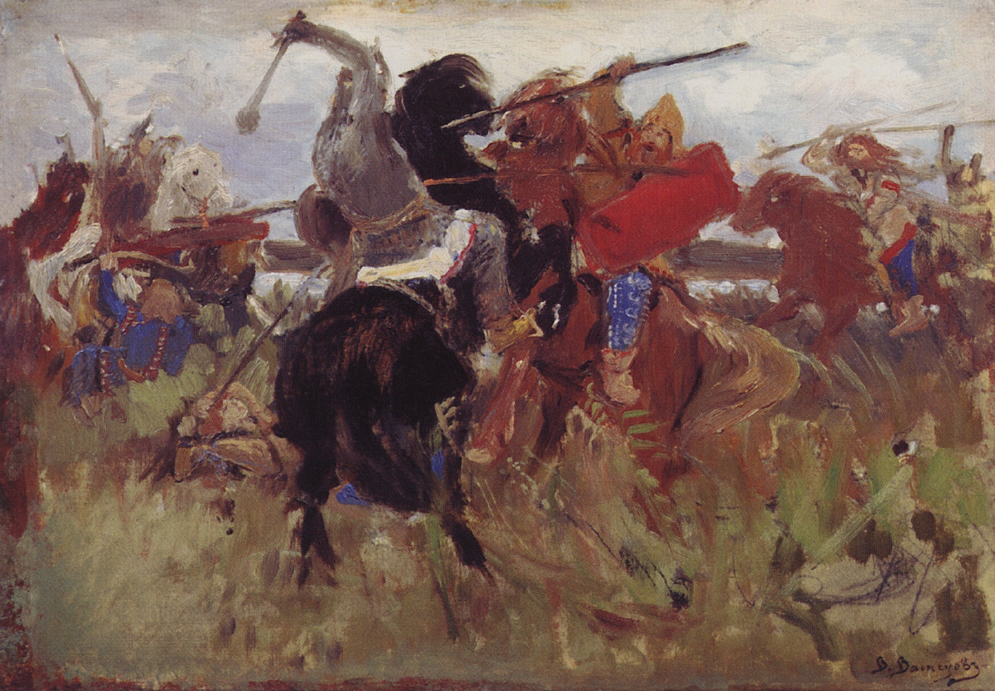 The Battle of Scythians and Slavs (study), vintage artwork by Viktor Mikhaylovich Vasnetsov, 12x8" (A4) Poster