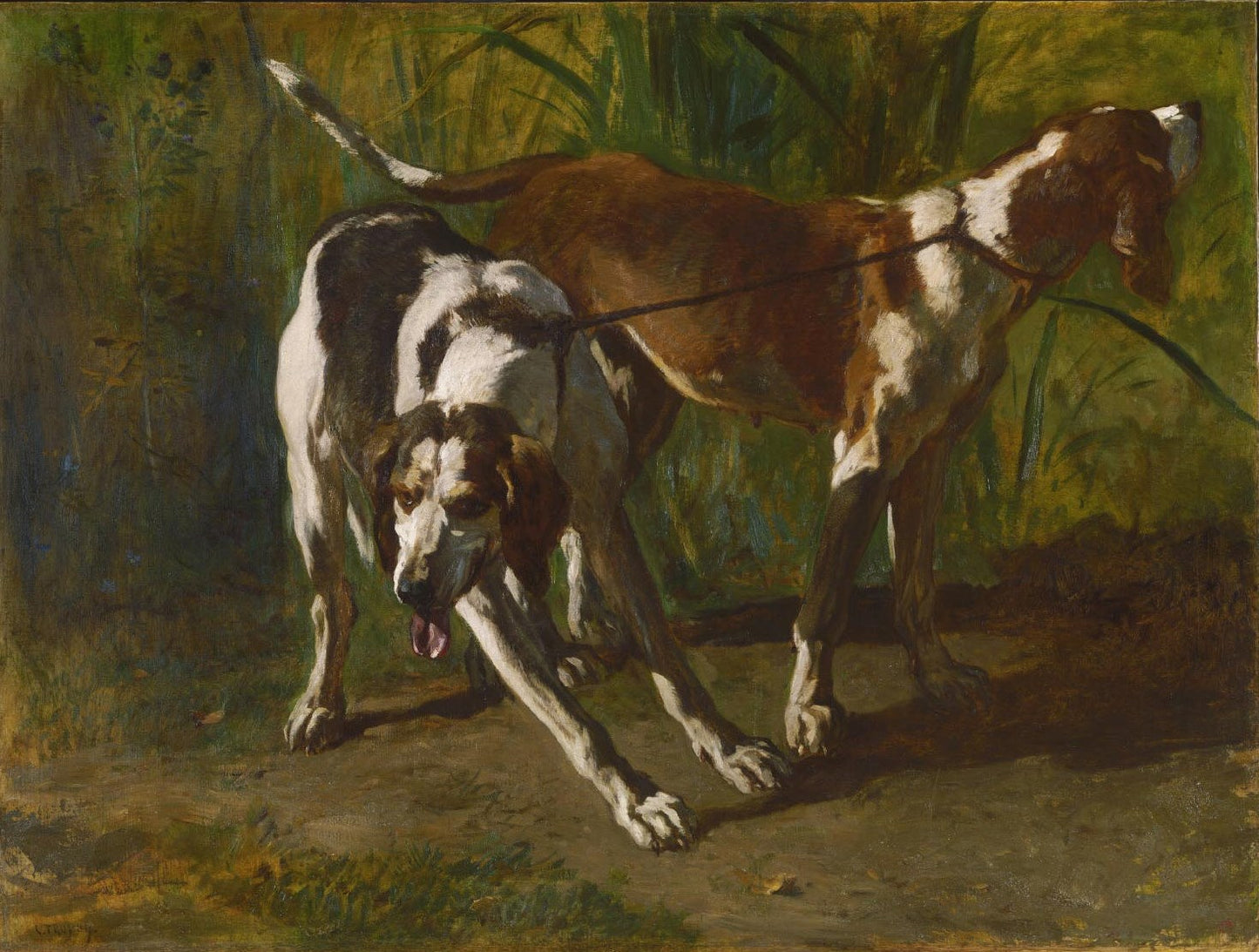 Leashed Hounds, vintage artwork by Constant Troyon, A3 (16x12") Poster Print