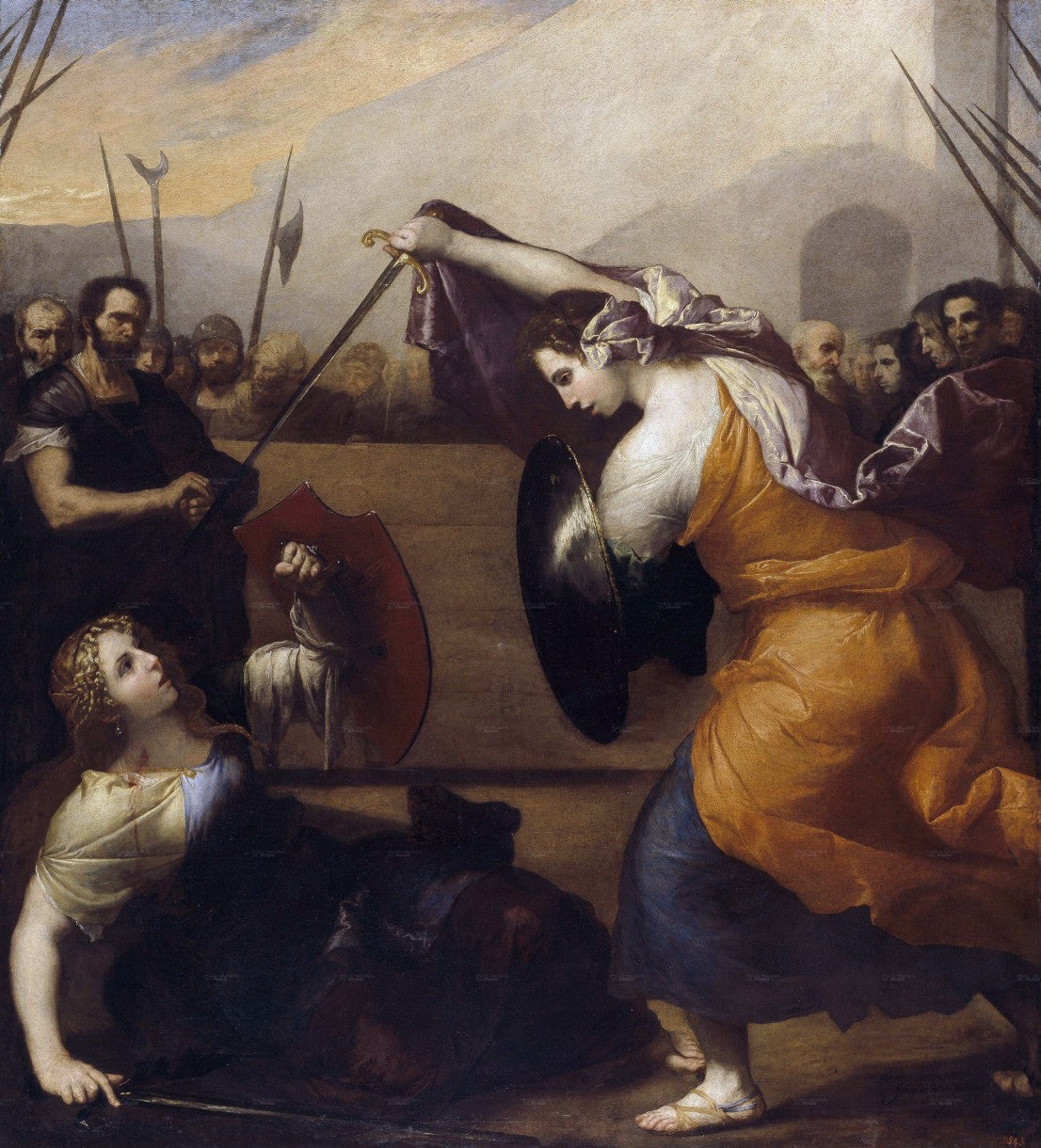 The Duel of Isabella de Carazzi and Diambra de Pottinella, vintage artwork by Jusepe de Ribera, 12x8" (A4) Poster