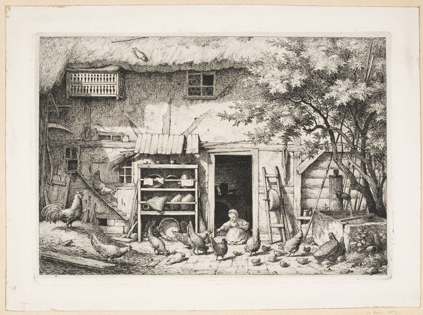 Child with Chickens in a Farmhouse Door, vintage artwork by Otto Wagner, A3 (16x12") Poster Print