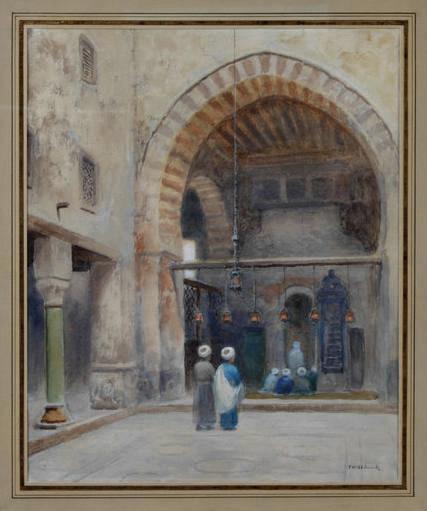 Interior of a Mosque in Cairo, vintage artwork by Frans Wilhelm Odelmark, 12x8" (A4) Poster