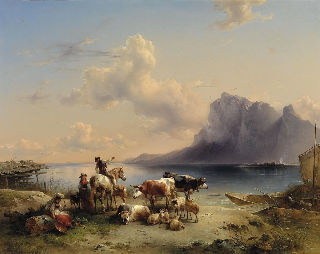 Herders and Cattle on Attersee, vintage artwork by Friedrich Gauermann, A3 (16x12") Poster Print