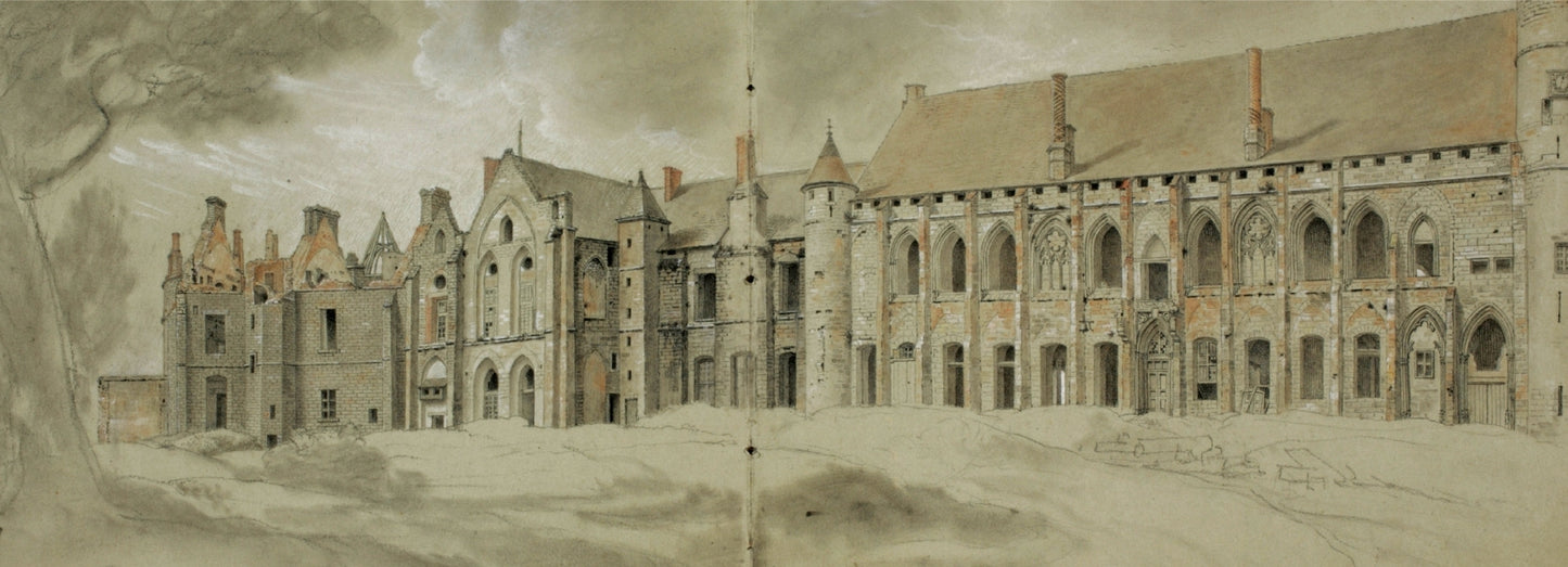 The Castle of Montargis Being Demolished, vintage artwork by Anne-Louis Girodet de Roussy-Trioson, 12x8" (A4) Poster