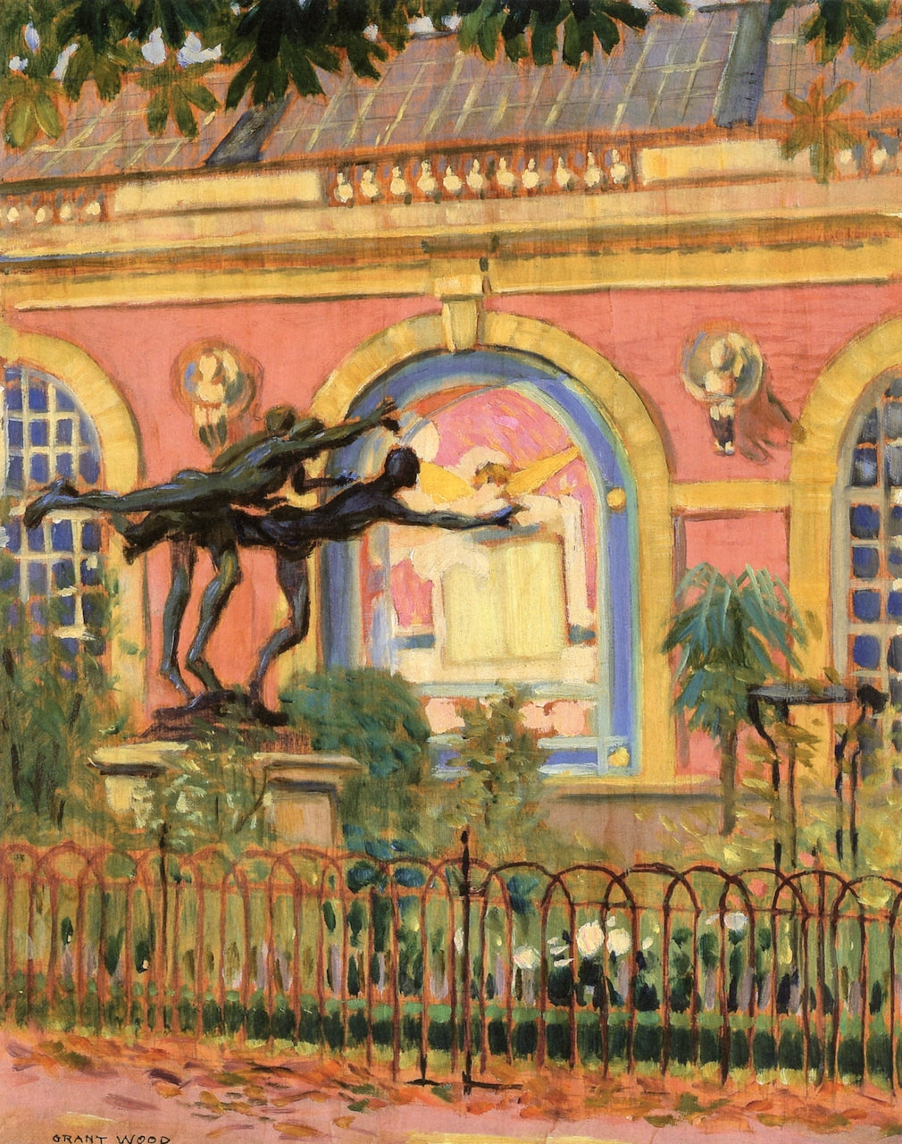 The Runners, Luxembourg Gardens, Paris, vintage artwork by Grant Wood, 12x8" (A4) Poster