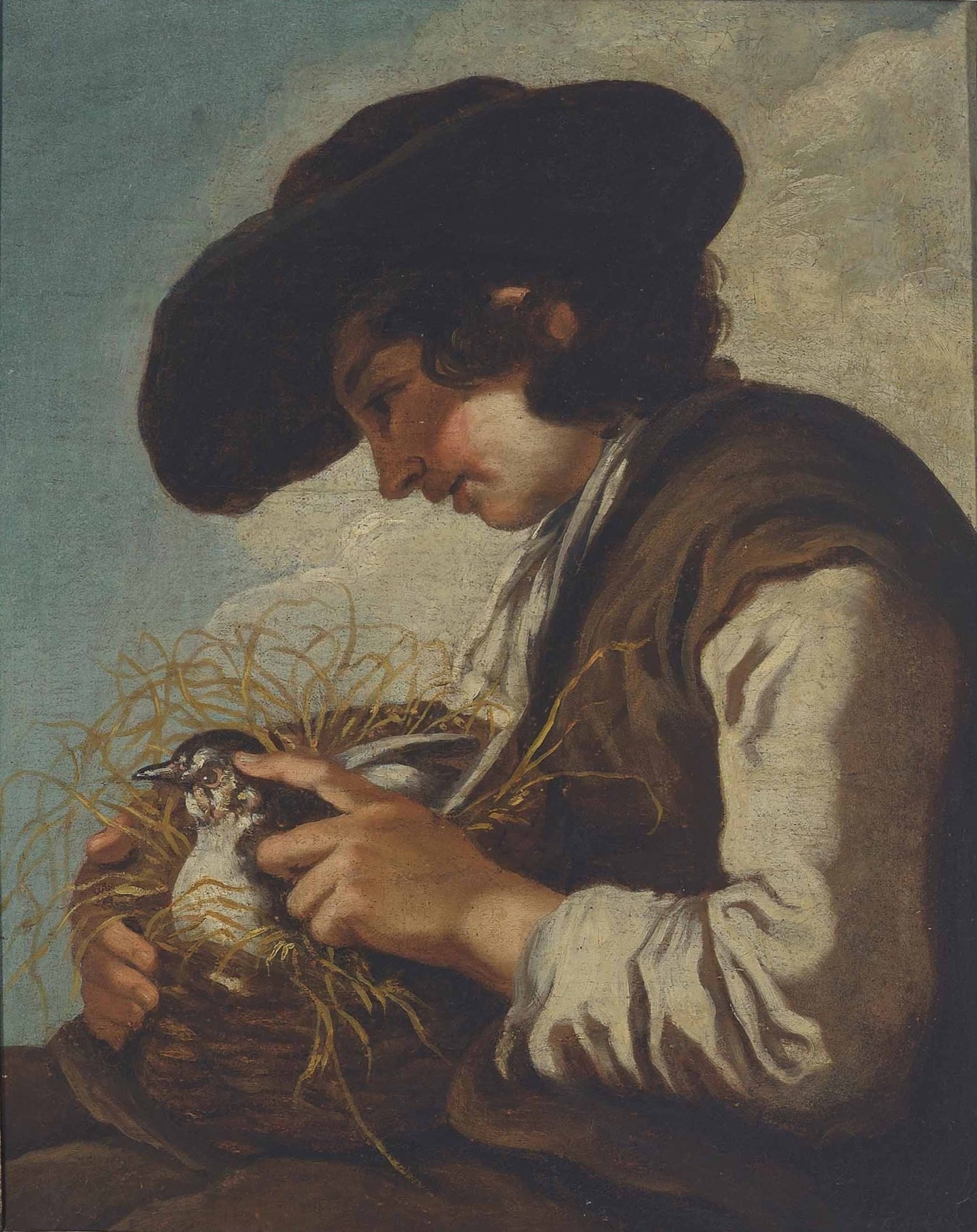 A young boy with a bird, vintage artwork by Eberhart Keilhau, 12x8" (A4) Poster