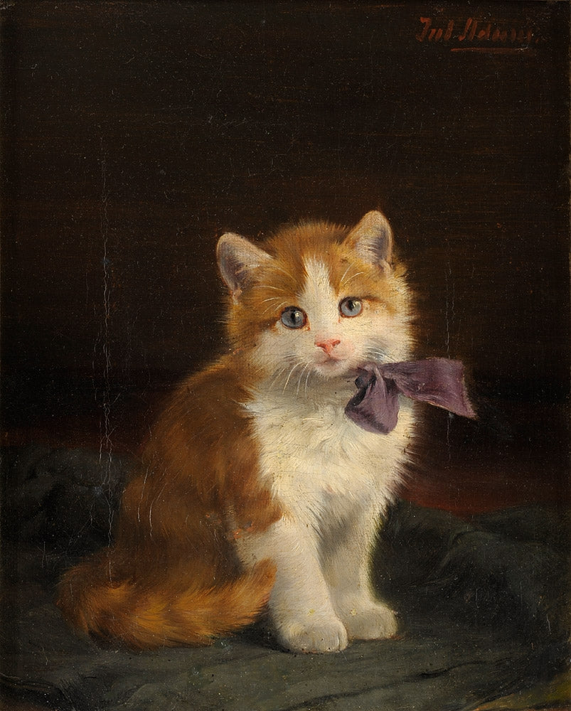 Kitten with purple bow by Julius Adam,A3(16x12")Poster