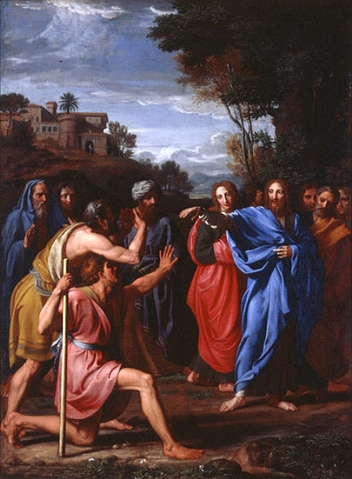 Christ Healing the Blind, vintage artwork by Nicolas Colombel, 12x8" (A4) Poster