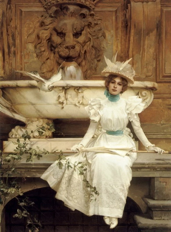 Waiting by the Fountain by Vittorio Matteo Corcos,A3(16x12")Poster