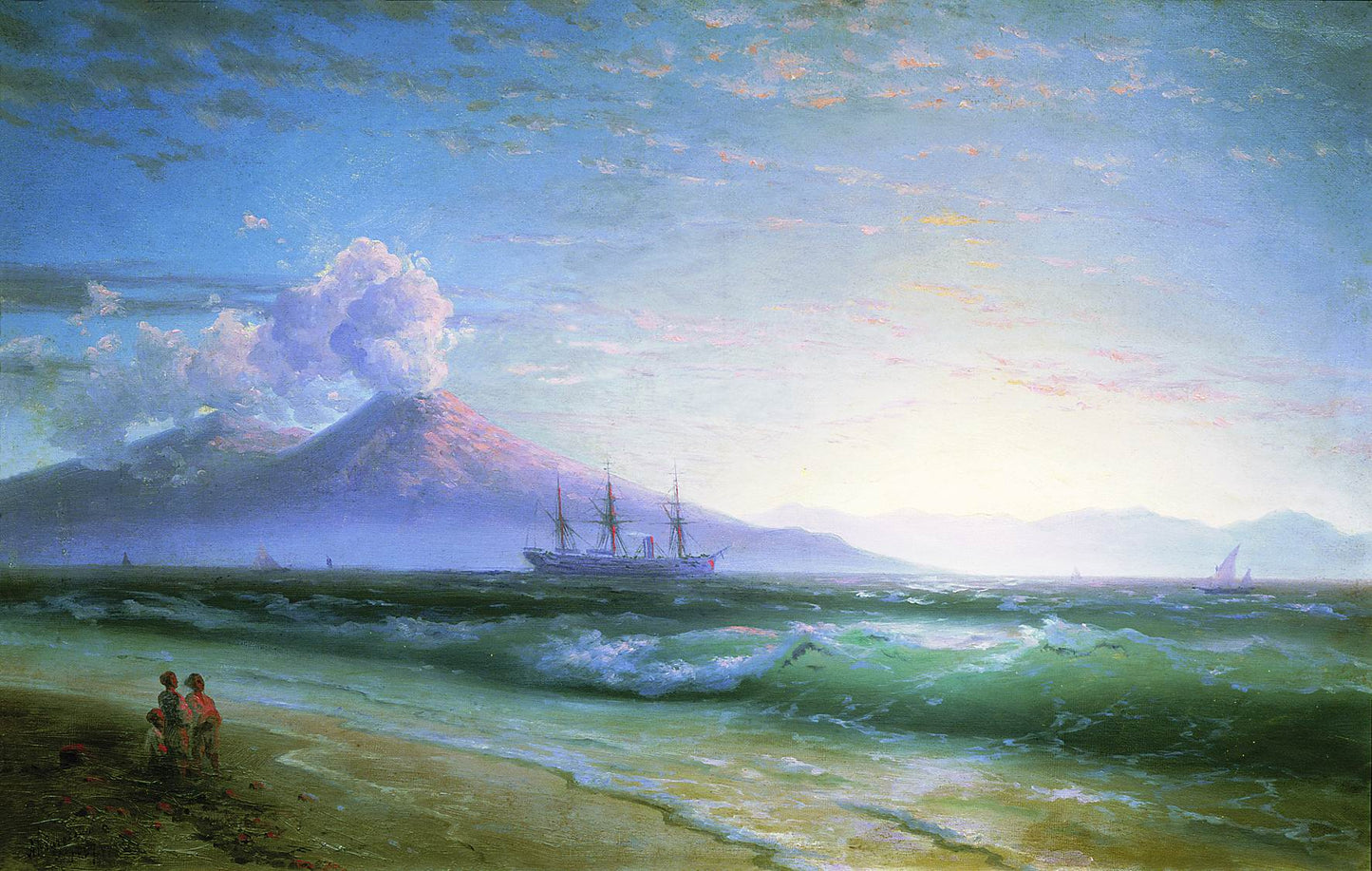 The Bay of Naples, Early Morning, vintage artwork by Ivan Constantinovich Aivazovsky, A3 (16x12") Poster Print