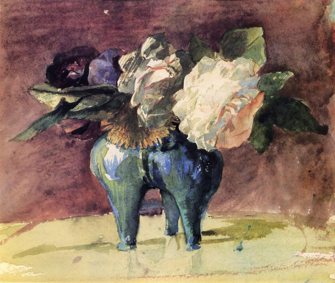 Flowers. In a Blue Chinese Vase, of Antique Shape, vintage artwork by John La Farge, 12x8" (A4) Poster