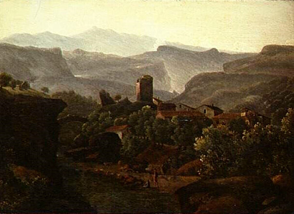 Village in the Mountains, vintage artwork by Jean-Victor Bertin, 12x8" (A4) Poster