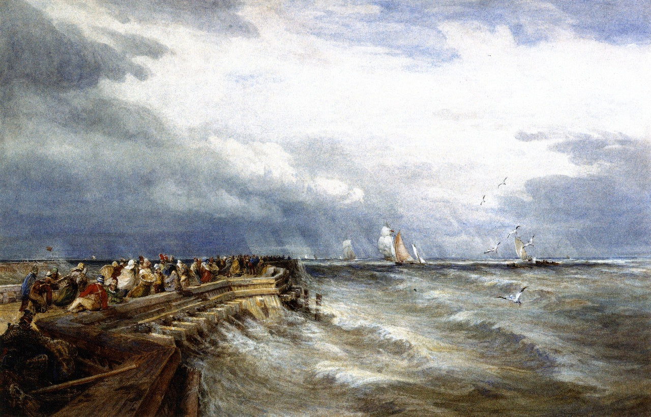 Calais Pier, vintage artwork by David Cox, 12x8" (A4) Poster