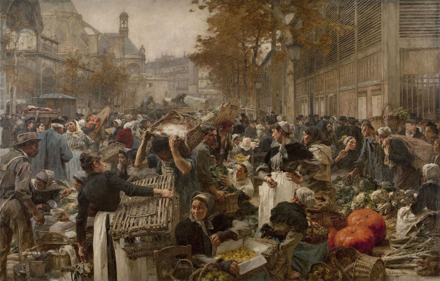 Les Halles, vintage artwork by Leon Augustin Lhermitte, 12x8" (A4) Poster
