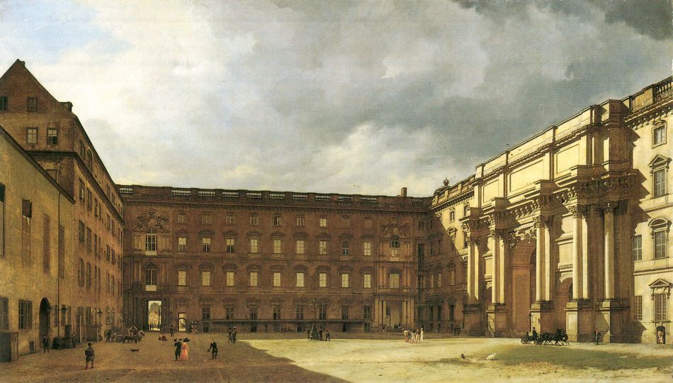 Schloss Sanssouci. Eosanderhof des königlichen Schlosses Berlin, vintage artwork by Eduard Gaertner, A3 (16x12") Poster Print
