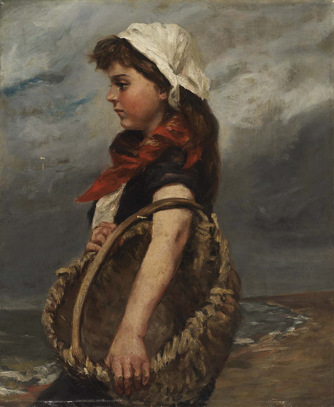Girl with Basket, vintage artwork by Alice Pike Barney, 12x8" (A4) Poster