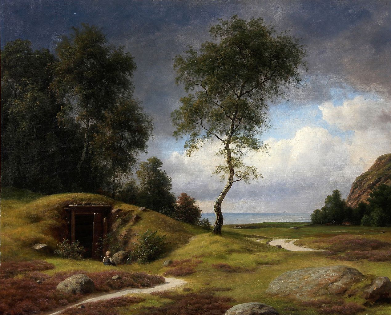 Landscape with a Boy Sitting in font of a Burial Mound, vintage artwork by Georg Emil Libert, A3 (16x12") Poster Print