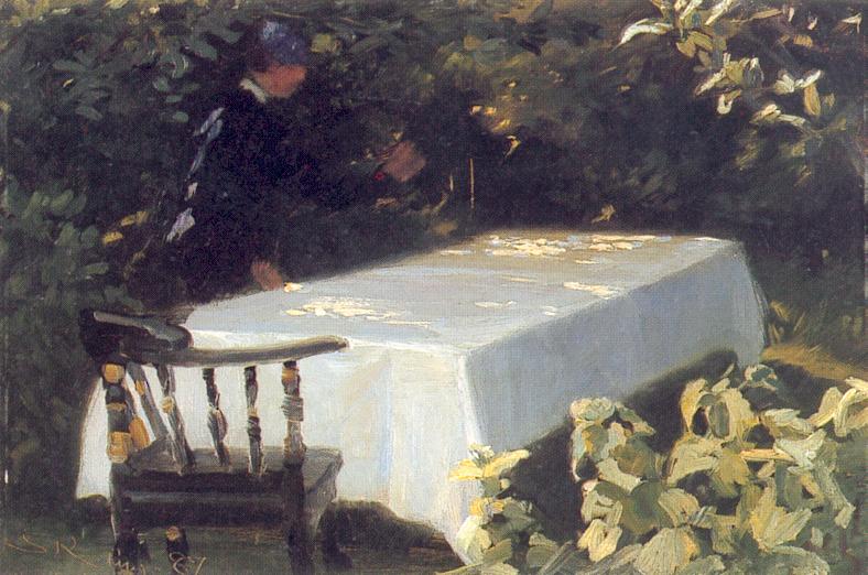 Table in the garden, vintage artwork by Peder Severin Kroyer, 12x8" (A4) Poster