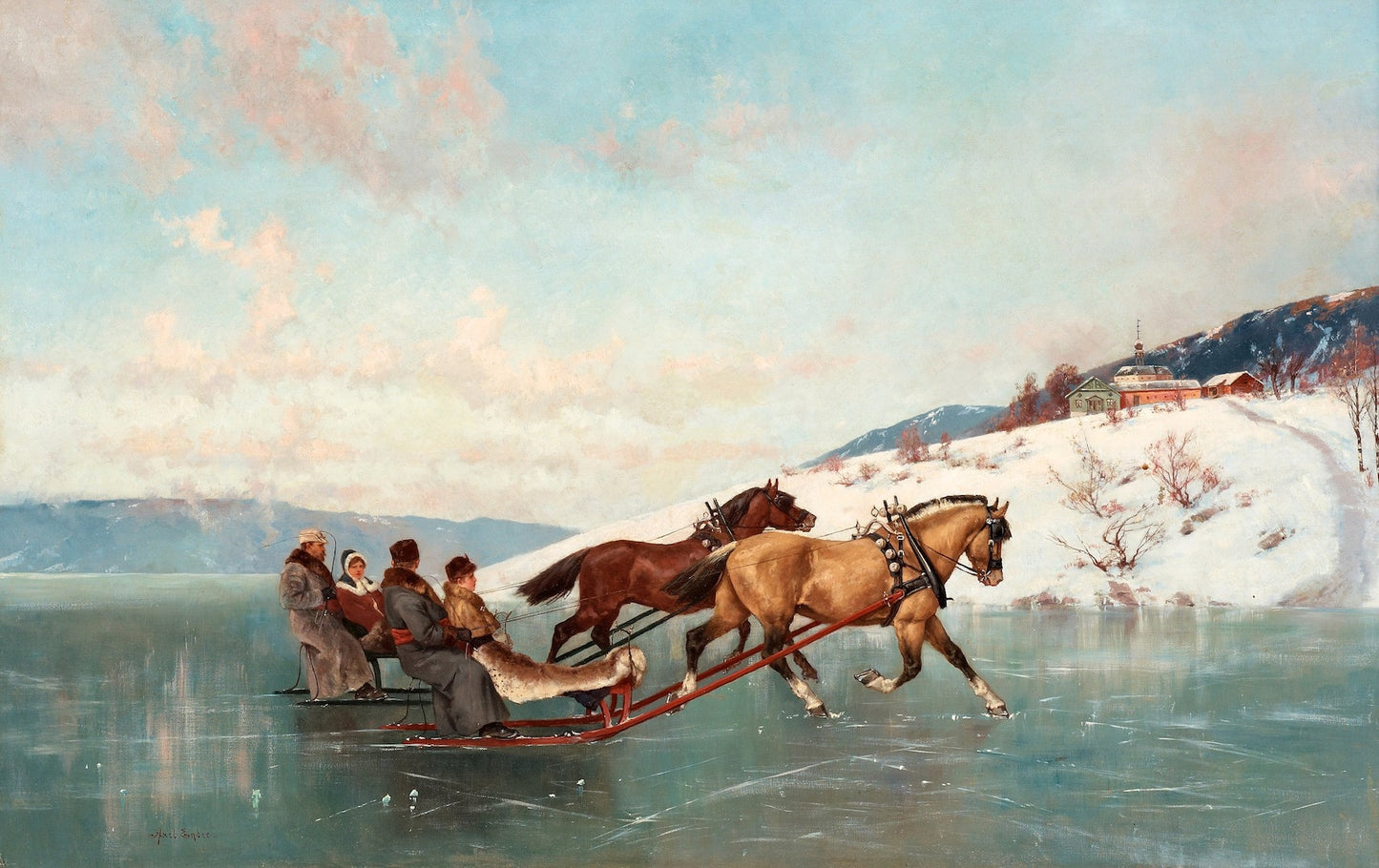 Sleigh Ride, vintage artwork by Axel Hjalmar Ender, 12x8" (A4) Poster