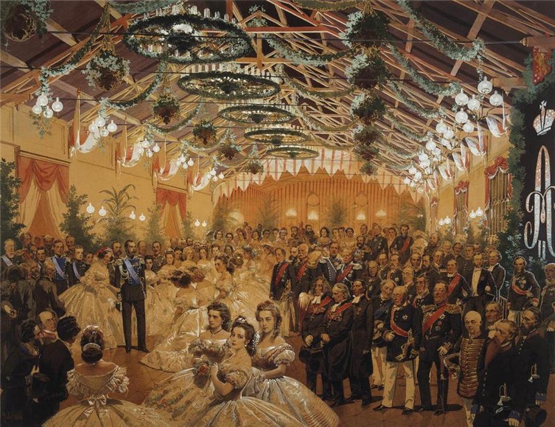 Ball in Honor of Alexander II, vintage artwork by Mihály Zichy, 12x8" (A4) Poster
