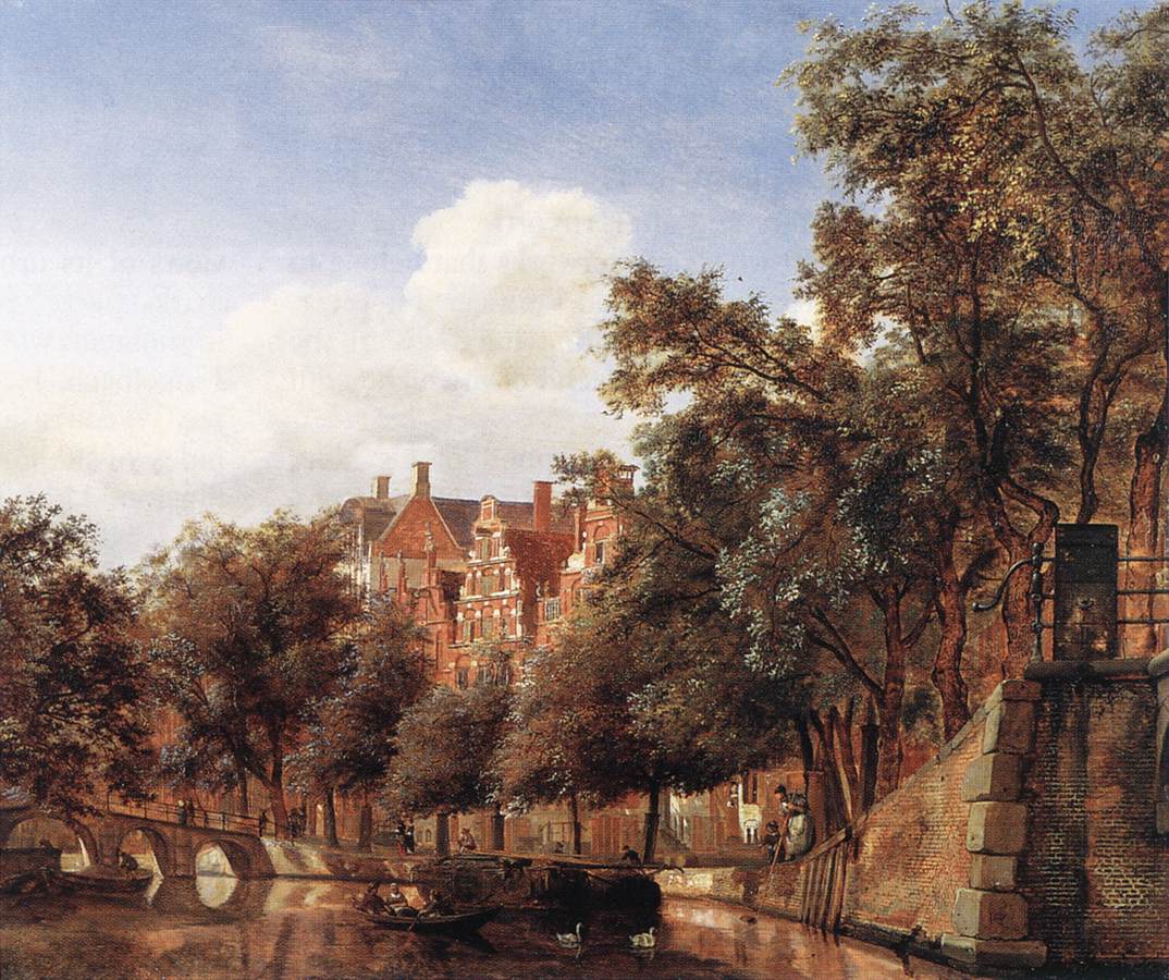 View of the Herengracht, Amsterdam, vintage artwork by Jan van der Heyden, 12x8" (A4) Poster