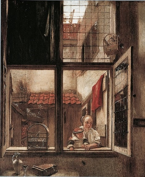 Woman and child at the window, vintage artwork by Hendrick van der Burgh, 12x8" (A4) Poster